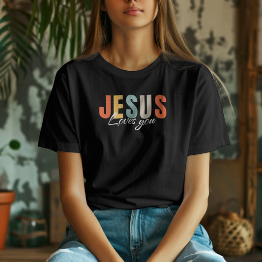 T-shirt unisexe en coton "JESUS LOVES YOU"